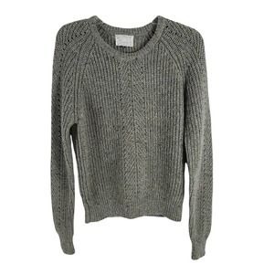 Loubella Marled Crew Neck Sweater Raglan Sleeve Cable Knit Gray Medium